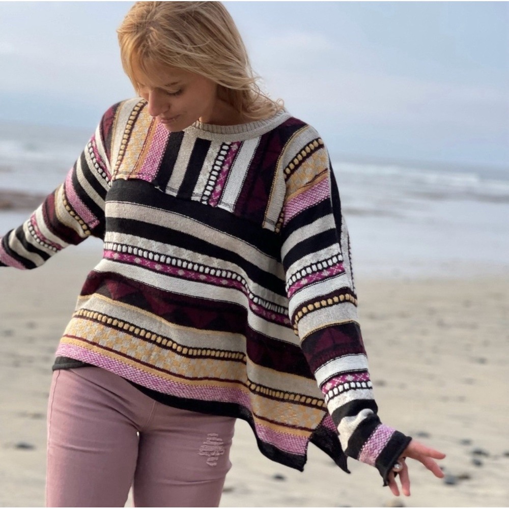Easel Crochet Oversized Sweater‎ Colorful Boxy Boho Hippie Women's Size Small - Picture 5 of 12